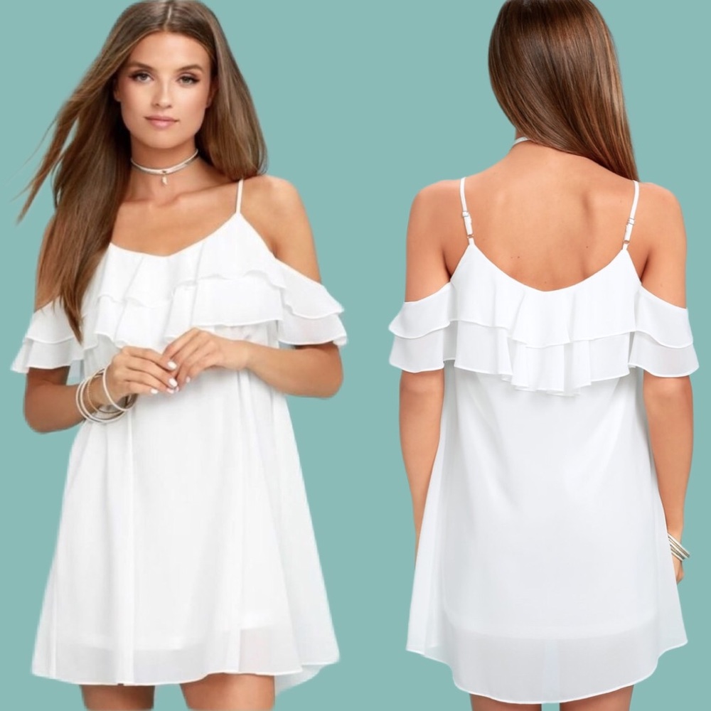 Lulu's White Off the Shoulder Ruffle Mini Dress